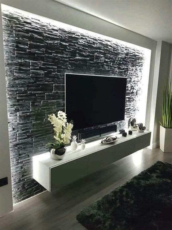 Centro de entretenimiento con revestimiento 3D — Interiorismo